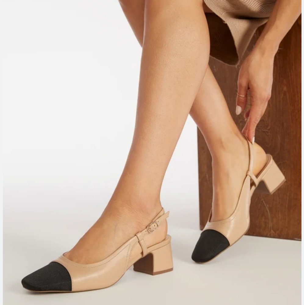 Banana Republic Elegant Cream and Black Pep Toe Slingback Heels